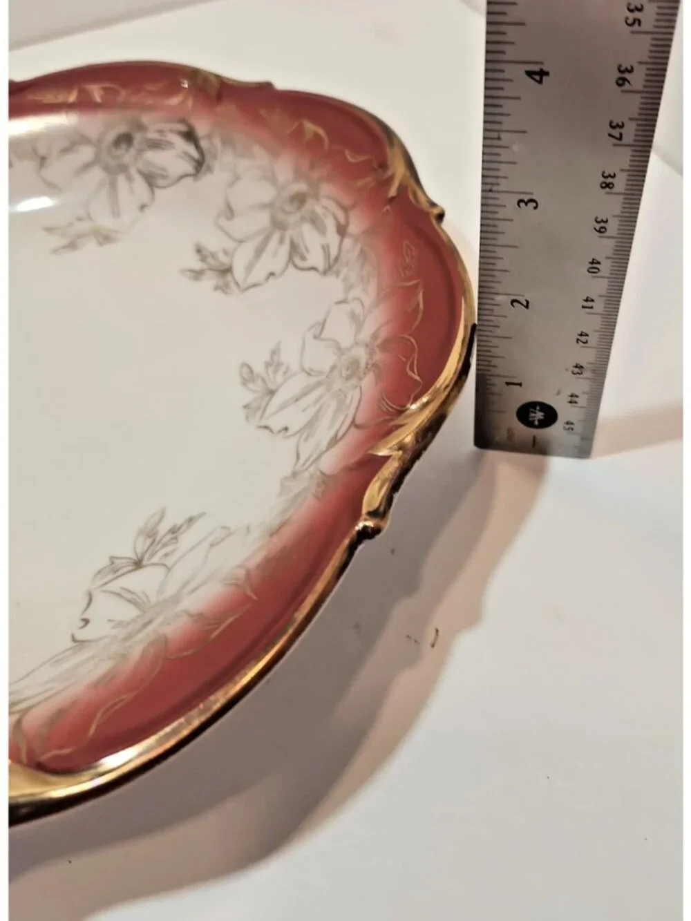 Vtg 1940's Bareuther White Gold Maroon Floral Handpainted Bowl